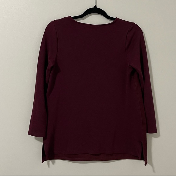 Chico's Burgundy Faux Suede Front Knit Long Sleeve Career Casual Tunic Top 0P - Picture 4 of 8